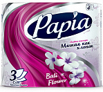 Туалетная бумага Papia Балийский цветок белая с рисунком 3 слоя, 4 шт.